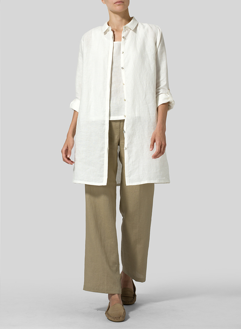 Linen Rolled Sleeve Long Top