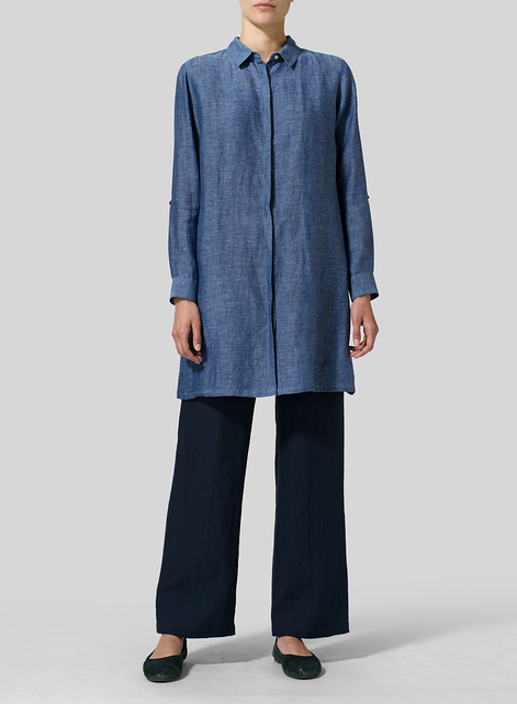 Linen Rolled Sleeve Long Top