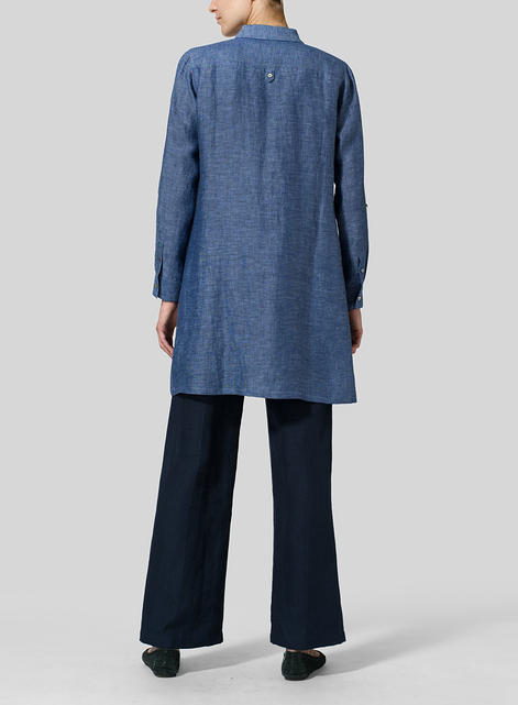 Linen Rolled Sleeve Long Top