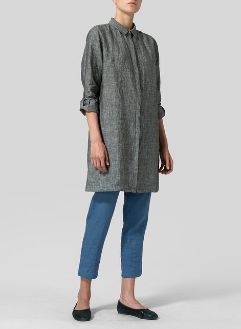 Linen Rolled Sleeve Long Top