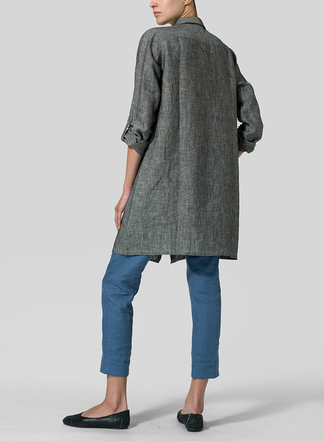 Linen Rolled Sleeve Long Top