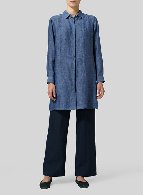 Linen Rolled Sleeve Long Top