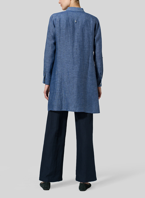 Linen Rolled Sleeve Long Top