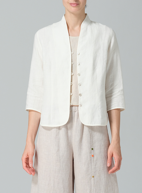 Linen Fitted Mandarin Collar Jacket