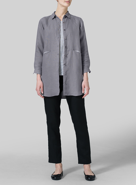 Heavy Linen Contrast Collar Shirt Jacket