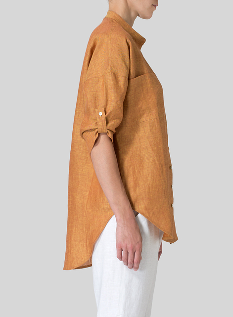 Linen Mandarin Collar Blouse