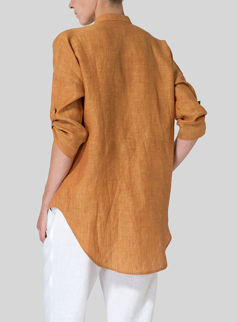 Linen Mandarin Collar Blouse