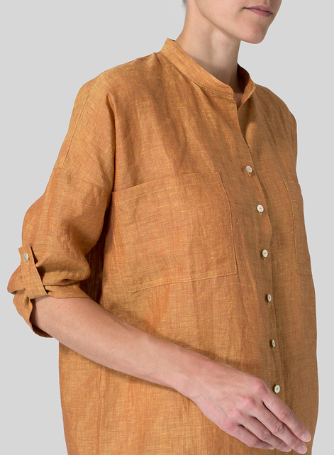 Linen Mandarin Collar Blouse