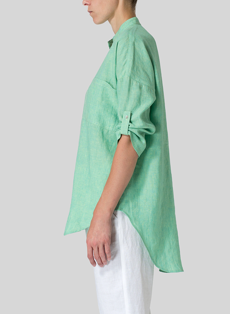 Linen Mandarin Collar Blouse