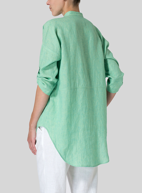 Linen Mandarin Collar Blouse