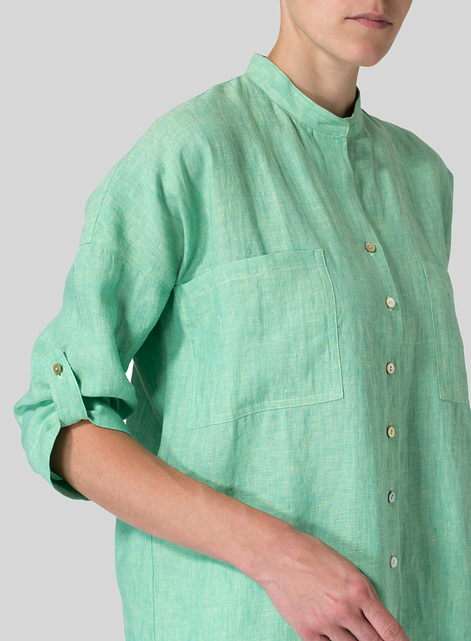 Linen Mandarin Collar Blouse