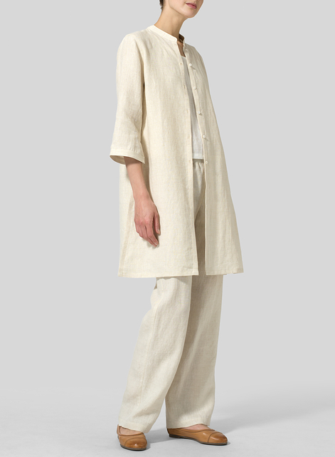 Linen Mandarin Collar Simple Long Blouse