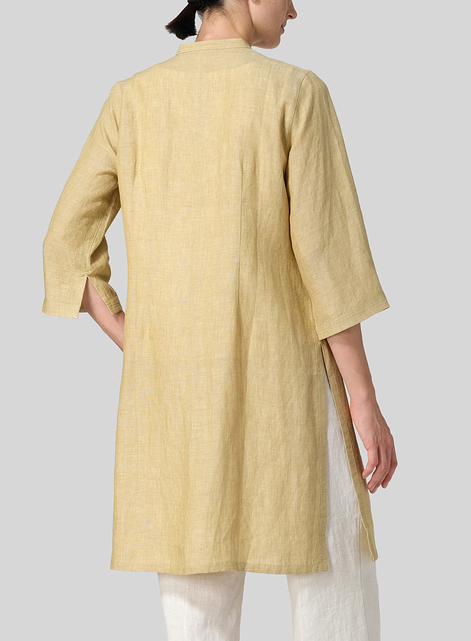 Linen Mandarin Collar Simple Long Blouse