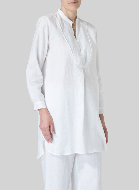 Linen Tuxedo Front Long Blouse