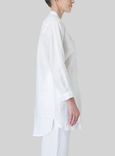 Linen Tuxedo Front Long Blouse