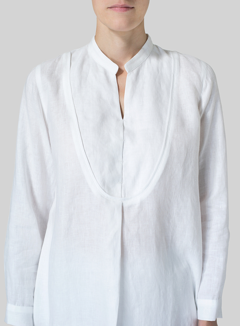 Linen Tuxedo Front Long Blouse