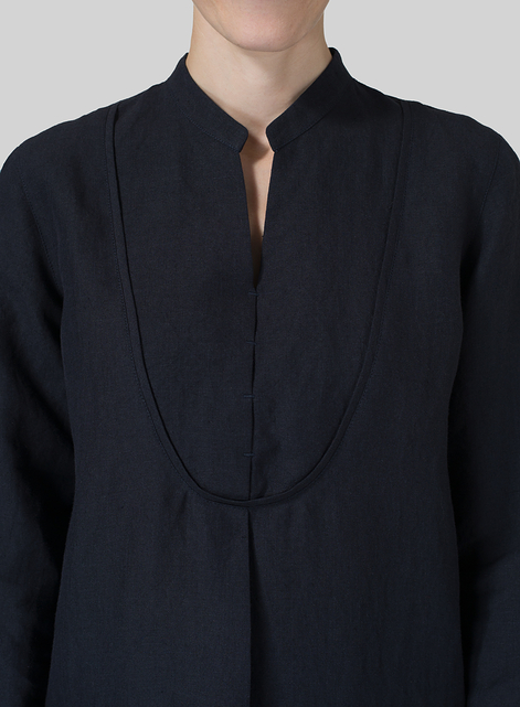 Linen Tuxedo Front Long Blouse