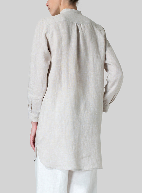 Linen Tuxedo Front Long Blouse