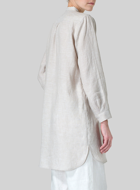 Linen Tuxedo Front Long Blouse