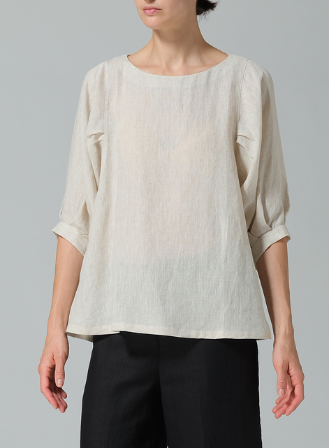 Linen Pleated Sleeve Top