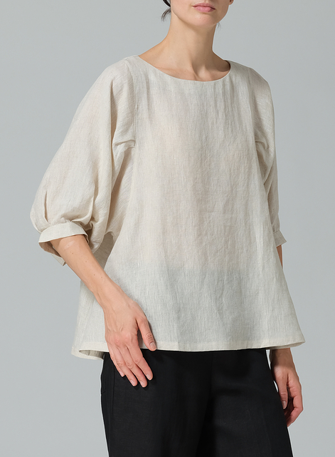 Linen Pleated Sleeve Top