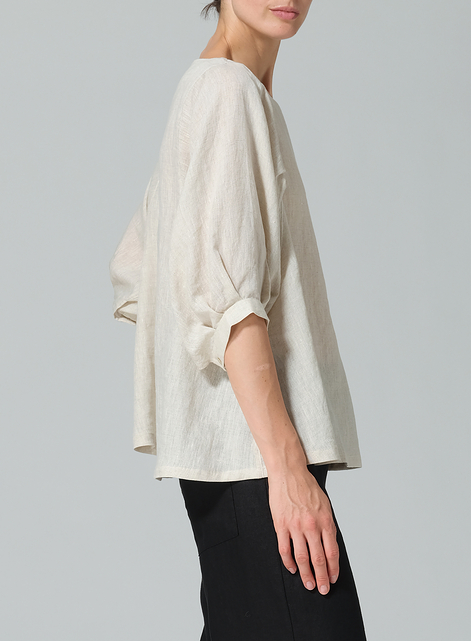 Linen Pleated Sleeve Top