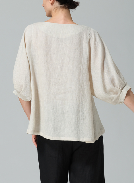 Linen Pleated Sleeve Top