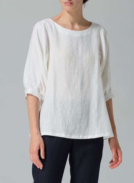 Linen Pleated Sleeve Top