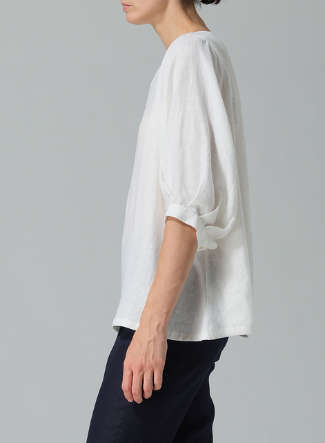 Linen Pleated Sleeve Top