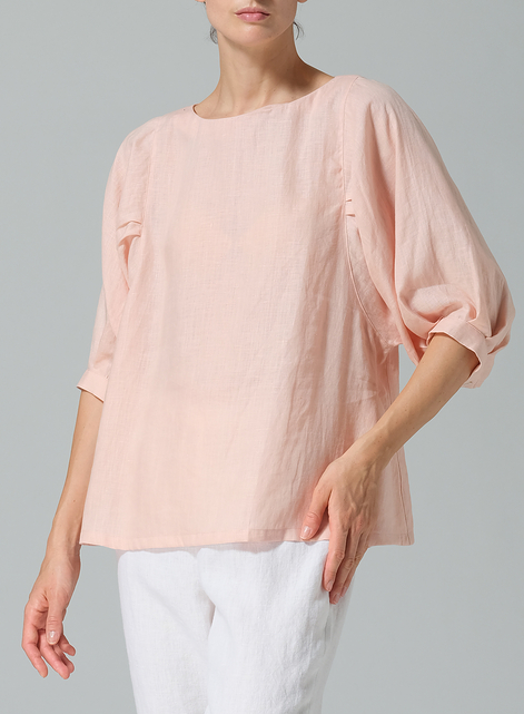 Linen Pleated Sleeve Top