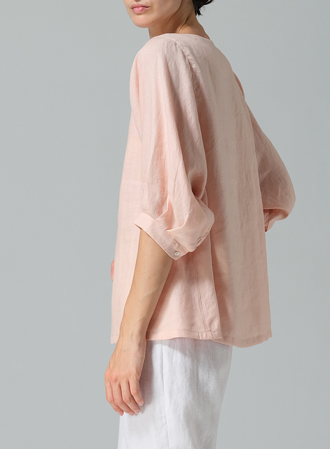 Linen Pleated Sleeve Top