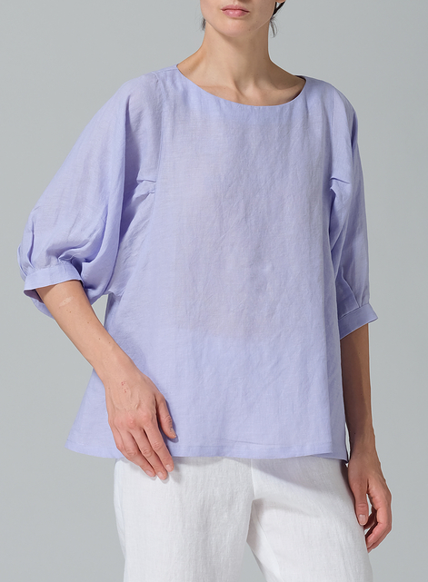 Linen Pleated Sleeve Top