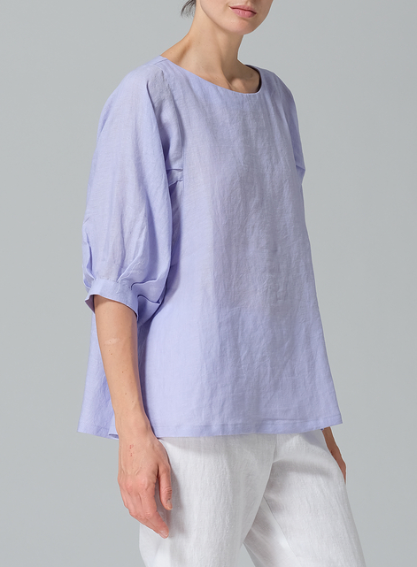 Linen Pleated Sleeve Top