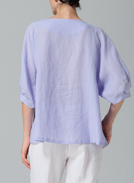 Linen Pleated Sleeve Top