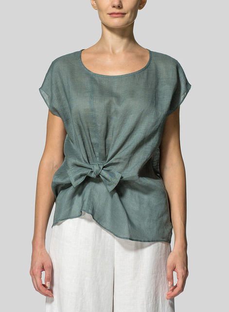 Linen Waist Self-tied Ribbon Top