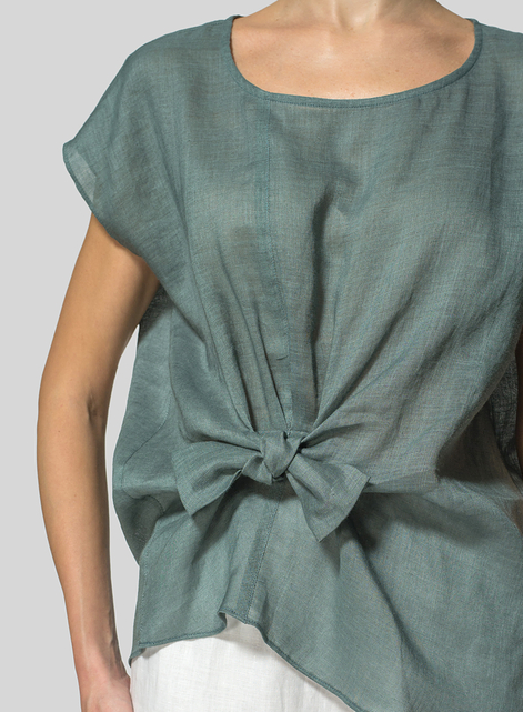 Linen Waist Self-tied Ribbon Top