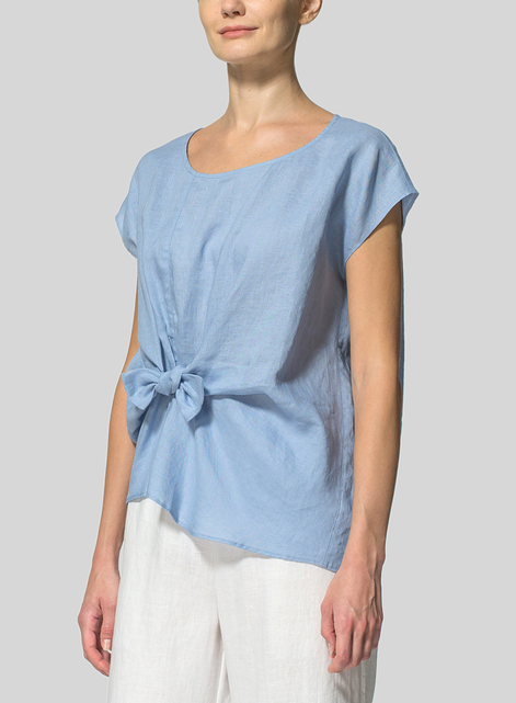 Linen Waist Self-tied Ribbon Top