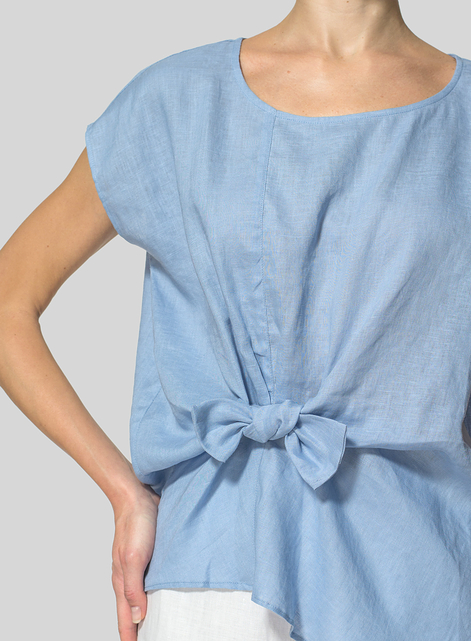 Linen Waist Self-tied Ribbon Top