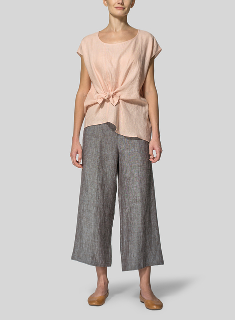 Linen Waist Self-tied Ribbon Top