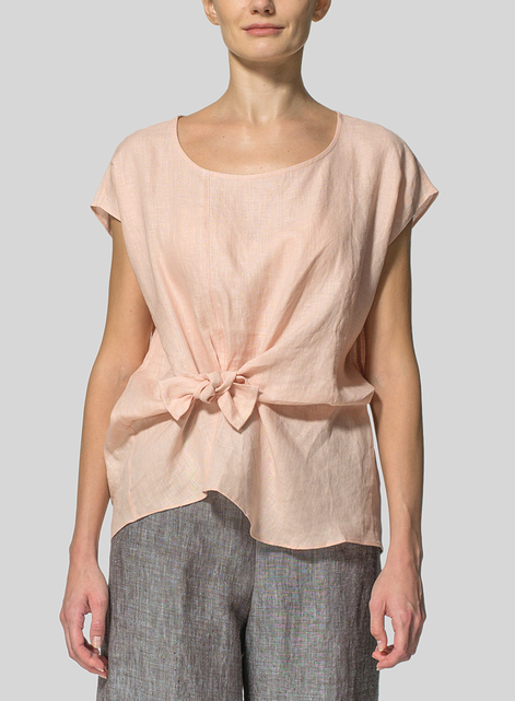 Linen Waist Self-tied Ribbon Top