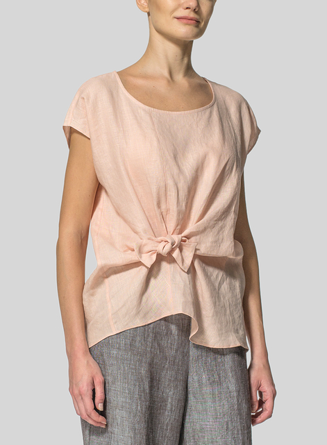 Linen Waist Self-tied Ribbon Top