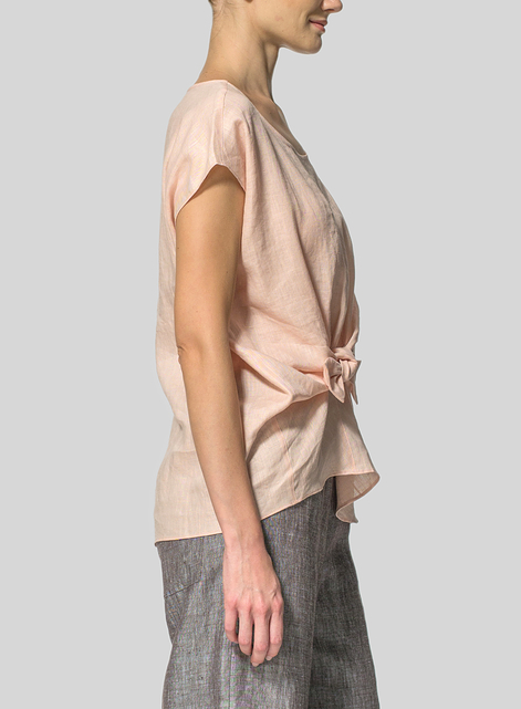 Linen Waist Self-tied Ribbon Top