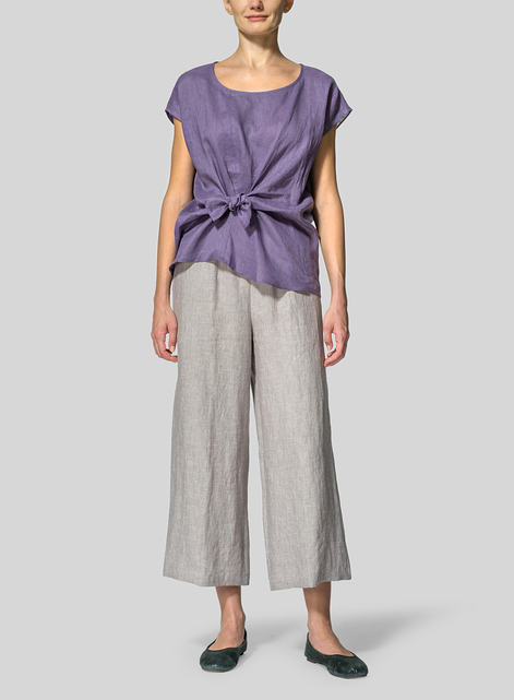 Linen Waist Self-tied Ribbon Top