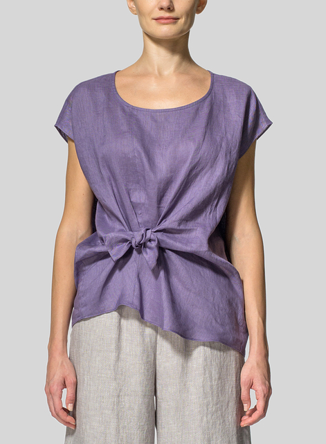 Linen Waist Self-tied Ribbon Top