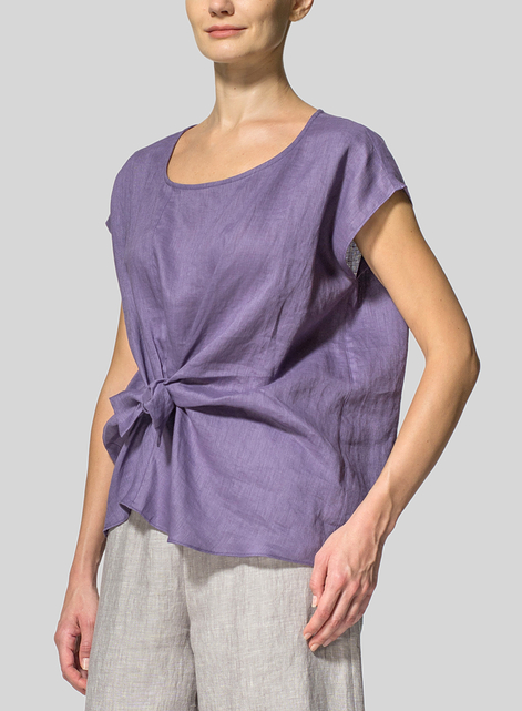 Linen Waist Self-tied Ribbon Top