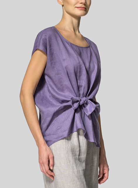 Linen Waist Self-tied Ribbon Top