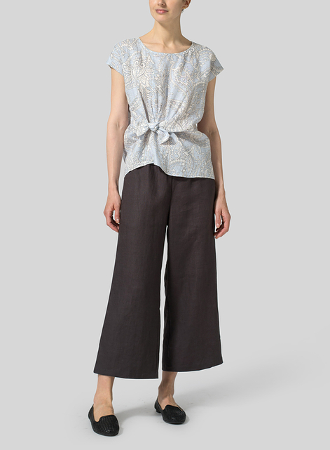 Linen Waist Self-tied Ribbon Top