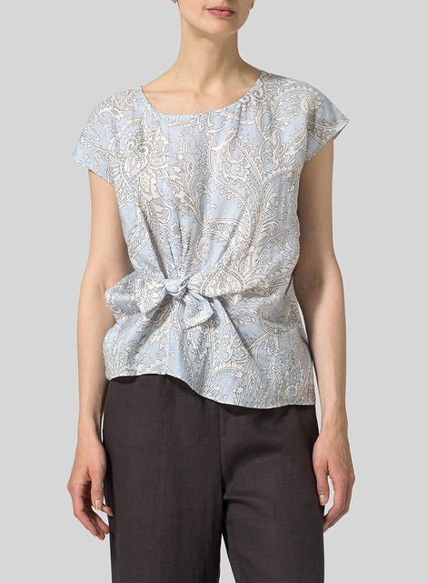 Linen Waist Self-tied Ribbon Top