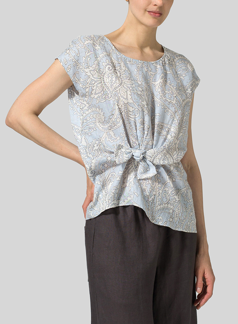 Linen Waist Self-tied Ribbon Top