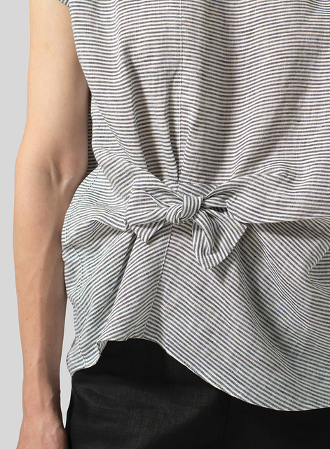 Linen Waist Self-tied Ribbon Top